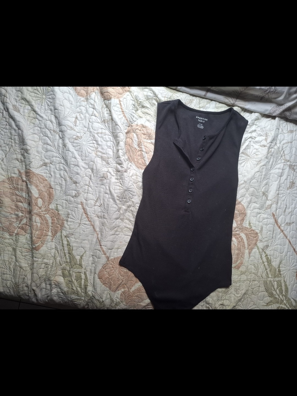American Eagle Outfitters Black Sleeveless Henley Bodysuit